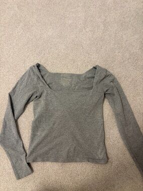 Free People Gray Square Neck Long Sleeve Top